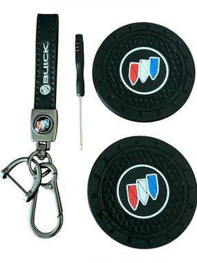 Buick Black Keychain & Car Coaster (2 pc) Accessories Set